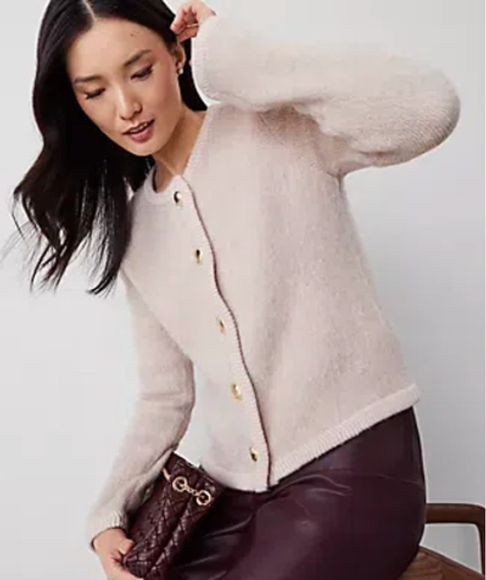 NEW ANN TAYLOR LIGHT MINK BRUSHED PETITE SWEATER JACKET CARDIGAN SZ MP